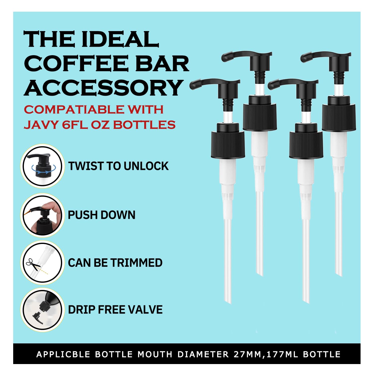 Oxyooh Syrup Pump for Javy Coffee Concentrate 6fl oz, 4 Pack Syrup Pump Dispenser Compatiable with Javy Protein Coffee Concentrate for 177ml Bottle, Replaces Measuring Spoon