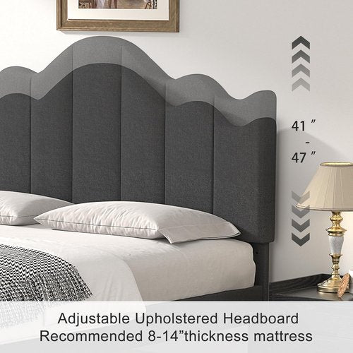 VECELO Twin Size Upholstered Platform Bed Frame with Adjustable Headboard, Wood Slat Support and Noise-Free, No Box Spring Needed, Easy Assembly, Dark Grey