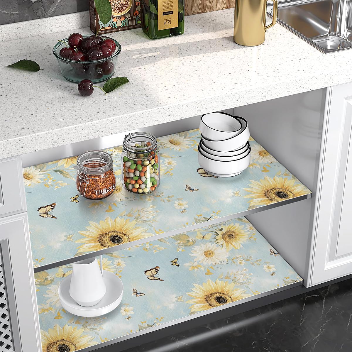 Quttisay Shelf Liner for Kitchen Cabinets Non Adhesive Drawer Liner,Cabinet Liner for Shelves,Non Slip Kitchen Drawer Liners for Dresser,Waterproof Shelf Paper for Refrigerator,Cupboard,12In x 10FT