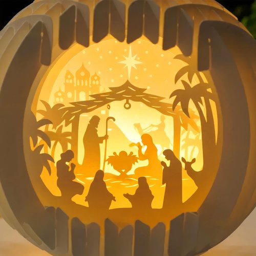 DINIZON Wooden Nativity Set, Wood Christmas Nativity Scene Set, Miniature Holy Family Figurines, Table Top Boho Christmas Jesus Decorations for Indoor Mantel Display, Miracle In A Manger Gift (Light Up Nativity)