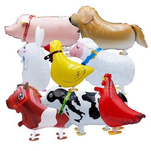 8-Pack Walking Farm Animal Balloons | Farm Theme Party Decorations for Kids' Birthdays, BBQs & Farmhouse Events | Reusable Foil Balloons with Ribbon