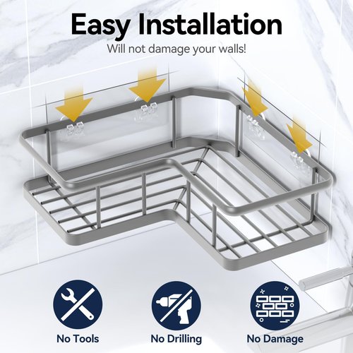 YASONIC Shower Caddy Corner, 3-Pack Adhesive Rustproof Stainless Steel Shower Shelves with Soap Holder, No Drilling Shower Organizer Corner for Dorm, Renters Bathroom, Grey