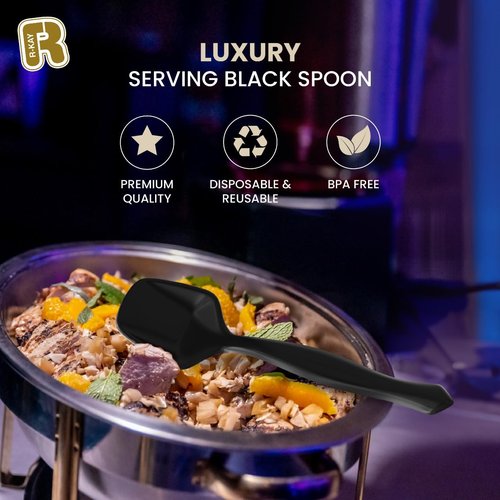12 Pack Black Plastic Serving Spoons For Buffet 7.5 Inch - Black Plastic Serving Utensils For Hot And Cold Food - Disposable Serving Utensils For Parties, Holidays And Gatherings