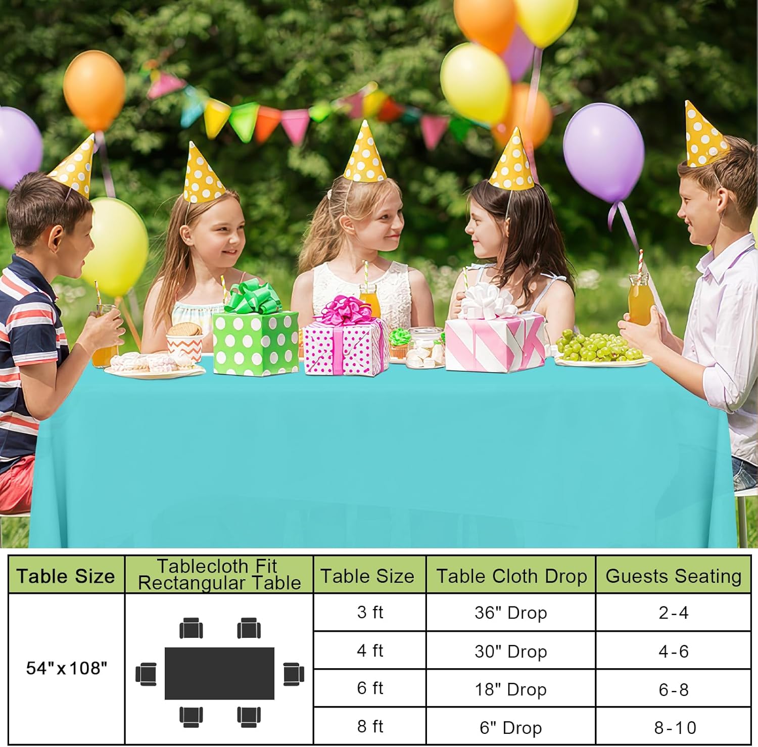 Smiry Disposable Table Cloth - Waterproof 54 x 108 Inch Rectangle Table Cover | 6 Pack, Sturdy Teal Design