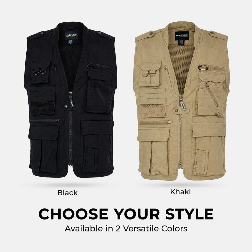 Humvee Photography Utility Vest With 21 Pockets | Perfect for Travel, Safari, Hunting, Camping & More 100% Cotton, Comfortable & Sturdy, Tactical & Safari Jacket | Vest for Men & Women