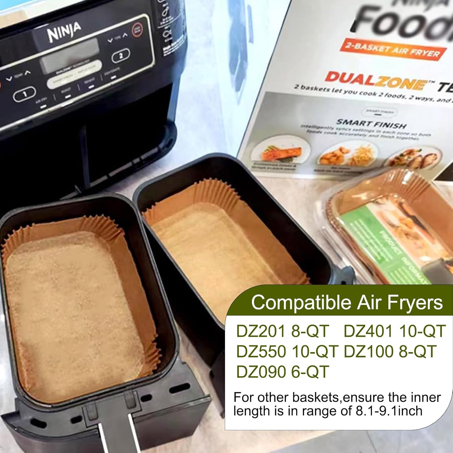 Ninja Air Fryer Liners - Disposable Parchment Paper for Dual DZ201 | Rectangle Accessories