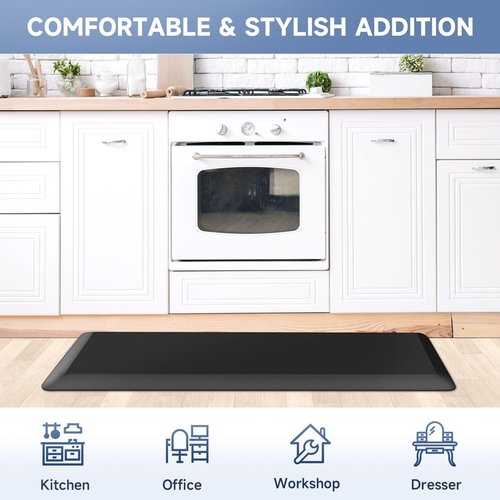 4/5 Inch Thick Kitchen Mat Anti Fatigue Mat Kitchen Rugs Kitchen Decor Non-Slip, Stain & Water Resistant, Kitchen Mats Desk Mat for Kitchen, Office, Workshop, Black, 17'' x 60''