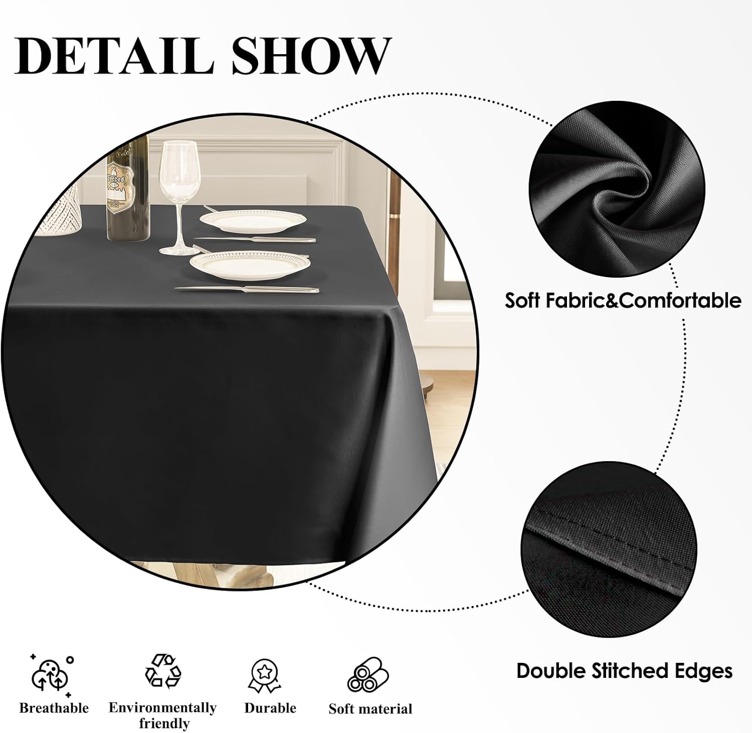 Regine Switzerland Square Tablecloth - 52 x 52 Inch Black | Stain & Wrinkle Resistant, Washable Polyester for Events