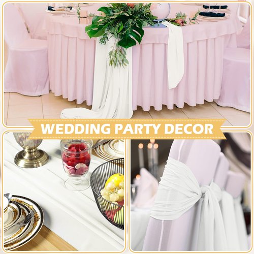 Chumia 24 Pack Chiffon Table Runners Romantic Sheer Table Decorations Long Tulle Runner for Wedding Bridal Shower Party Supplies Decor, 118 x 12 Inches(White)
