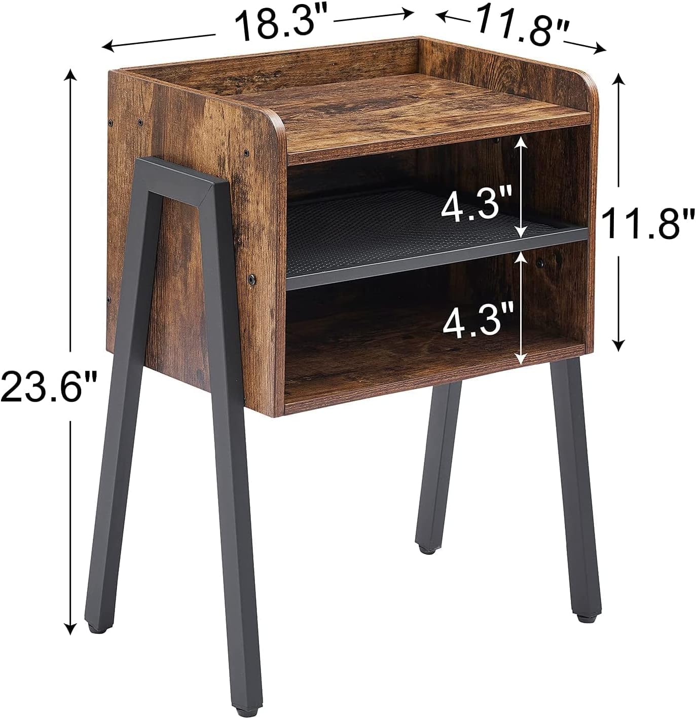 VECELO Nightstand Industrial Side Table/End Table/Stackable Accent Furniture with 2-Tier Open Storage Shelves for Bedroom, Living Room and Small Spaces
