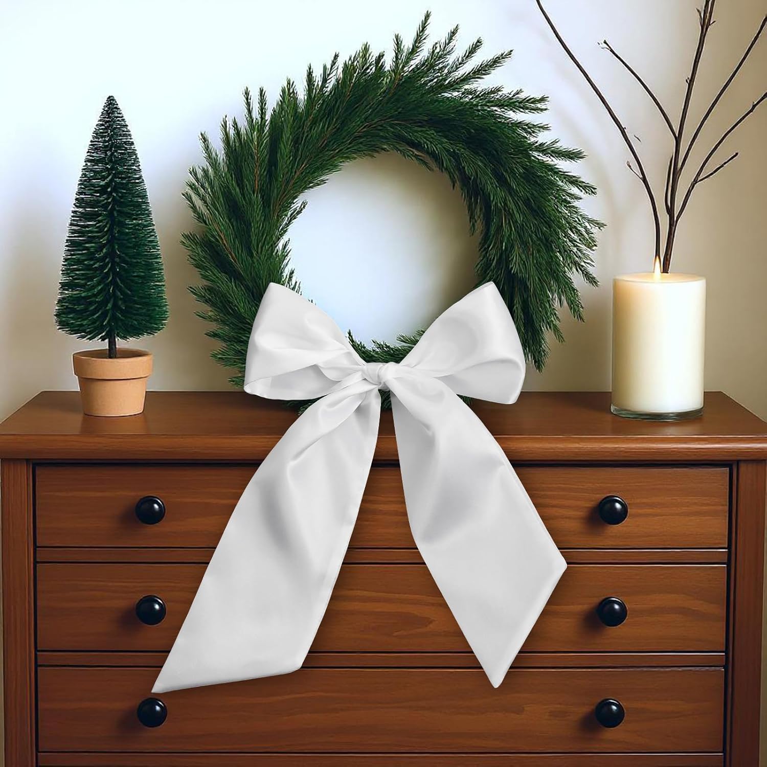 Regine Switzerland 8 Pcs White Wreath Sash - Blank Embroidery Accessories for Indoor/Outdoor Decor | 4.49'' x 56.3''