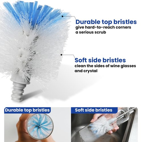 Bottle Brush Refill, 4 Pack Bottle Brush Replacement Head for OXO Bottle Brush, Dual Bristle Design for Water Bottles, Glasswares, Baby Bottles
