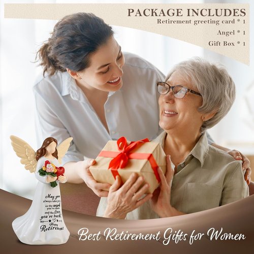 Angel Figurine by [Brand Name] - 7.1" Retirement Gift for Women | Perfect Farewell Decor with Happy Retirement Card