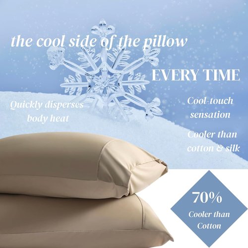 Beckham Hotel Collection Cooling Pillowcases - Silky Soft & Breathable | Set of 2, Standard/Queen Size, Sand