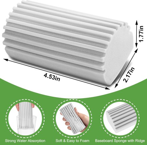 Jeymei Damp Dusting Sponge Set - 4-Pack Gray Reusable Sponges for Baseboards & Window Tracks