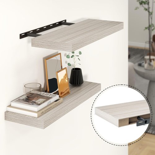 Heimlove 24-Inch Floating Shelves - Rustic Grey Wall-Mounted Storage for Bathroom, Bedroom & Office | Set of 2