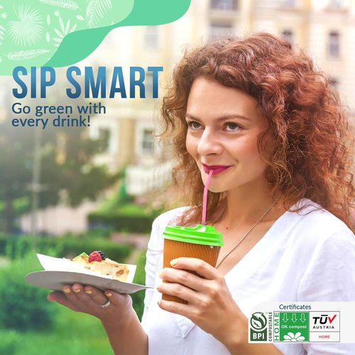 Weemium Compostable Straws Disposable [300 Pack] 8.25" | 100% Plant-Based Plastic-free PLA, Disposable and Biodegradable | Flexible Colorful Drinking Straws are Best Alternative to Plastic