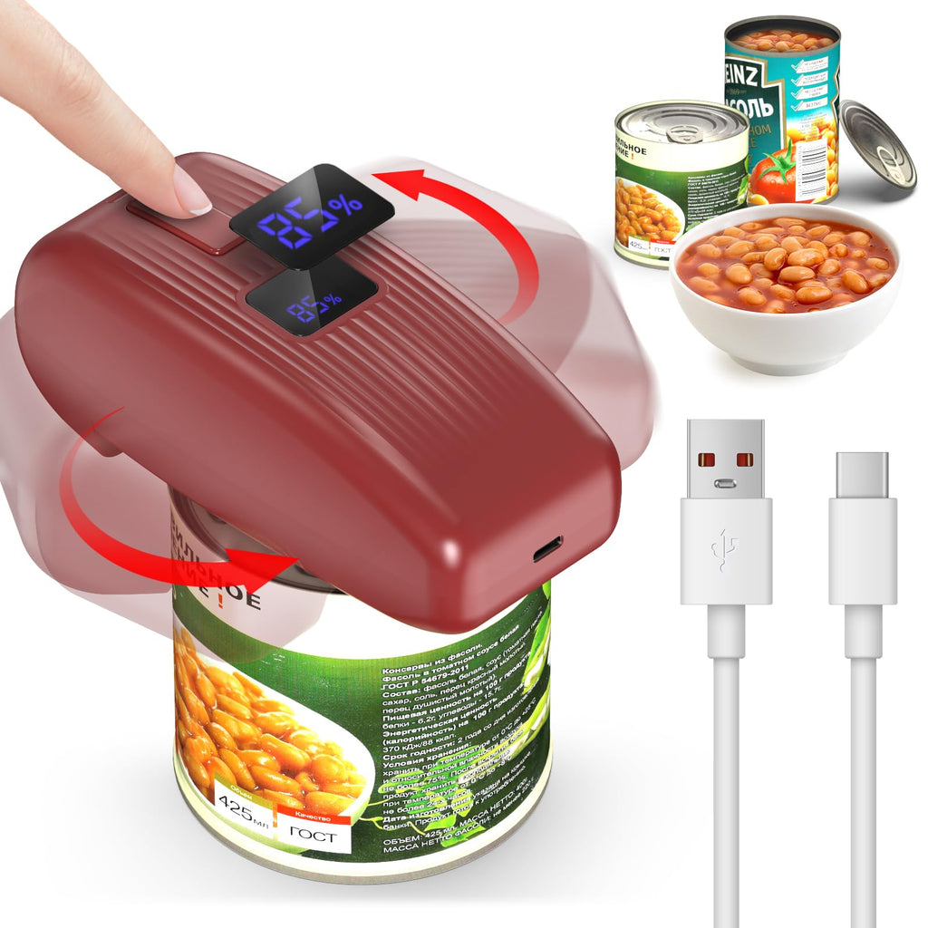 HuiJuKeJi Countertop Electric Can Opener, Rechargeable Automatic Can Opener LED Display Fit Almost Sizes, One-Touch Can Opener Electric Kitchen Gadget for Seniors Smooth Edge, Food Safety Camping