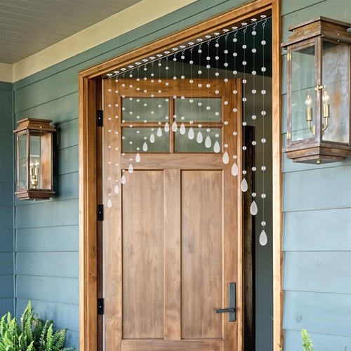 Ptwola 20 Strings Crystal Beaded Curtain, Self-Adhesive Arched Clear Crystal Glass Door Valance Hanging Stran Doorway Room Divider Partition for Home Coffee House Bedroom Restaurant Closets Windows