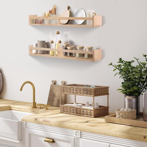 birola Nursery Shelves for Wall 32inches Set of 2，Natural Wood Wall Bookshelves for Kids Room - Floating Nursery Bookshelves (32inches Set of 2)