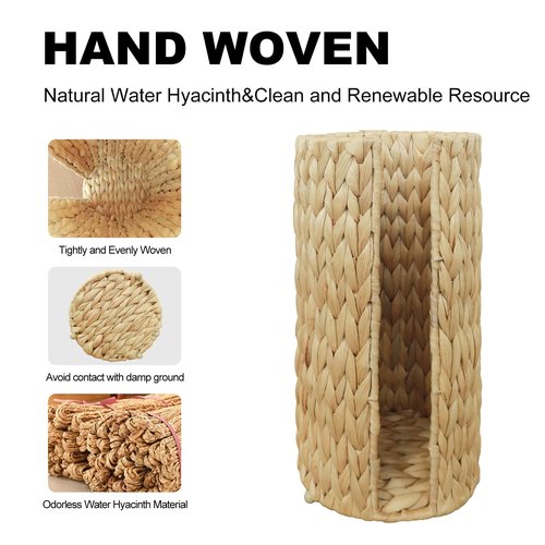 Coeusy Free Standing Toilet Paper Holder with Storage,Wicker Woven Hyacinth Toilet Paper Storage, Rattan Bathroom Decor 4 Rolls of Tissue Holder with Wooden Lid
