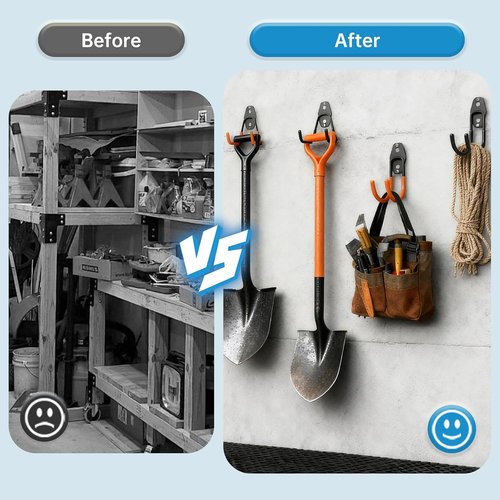 GeeWatom Garage Storage Utility Hooks - Durable Steel Wall Mount Garden Tool Organizer | 4 Pack Black