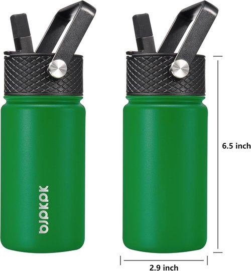 BJPKPK Insulated Water Bottle - 15 oz Stainless Steel Flask with Straw Lid | Reusable, Leak-Proof, BPA-Free, Macaron-Matcha