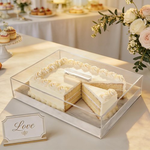Large Acrylic Rectangular Cake Tray - Multifunctional Rectangle Cake Stand with Cover Lid - Pastry Serving Dessert Holder Tray for Party Home Kitchen Gift2 (White)