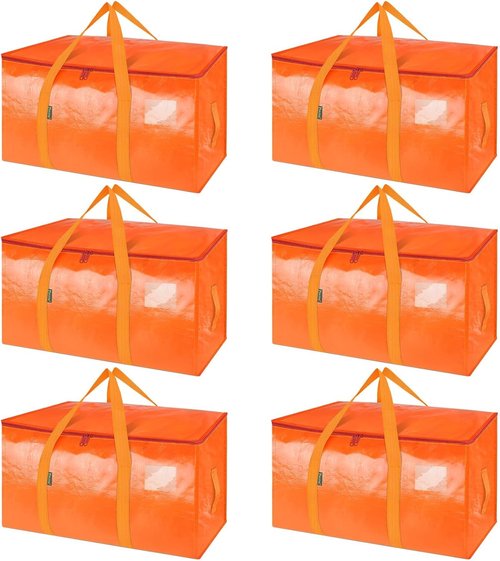BALEINE Oversized Moving Bags - Heavy-Duty Storage Totes with Reinforced Handles | 6-Pack, Orange