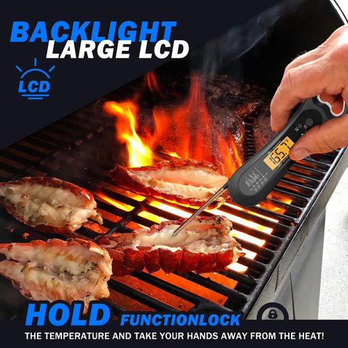 Meat Thermometer Digital - Instant Read Cooking Thermometer with Backlight & Calibration | Perfect for BBQ, Turkey, Candy
