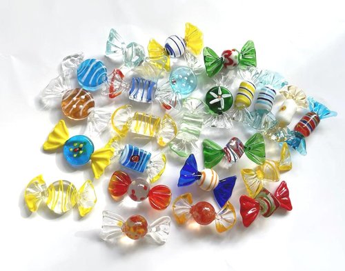 Murano Glass Candy Ornaments - Handmade Vintage Sweets | 24-Piece Set for Home & Holiday Decor