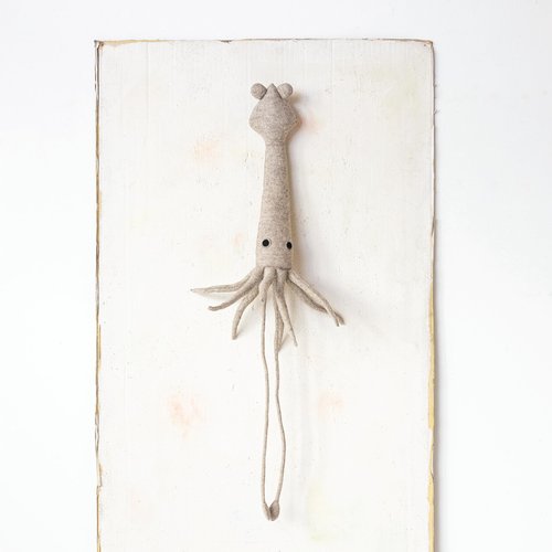 Creative Co-Op Handmade Wool Felt Squid Wall Hanging, Grey and Black
