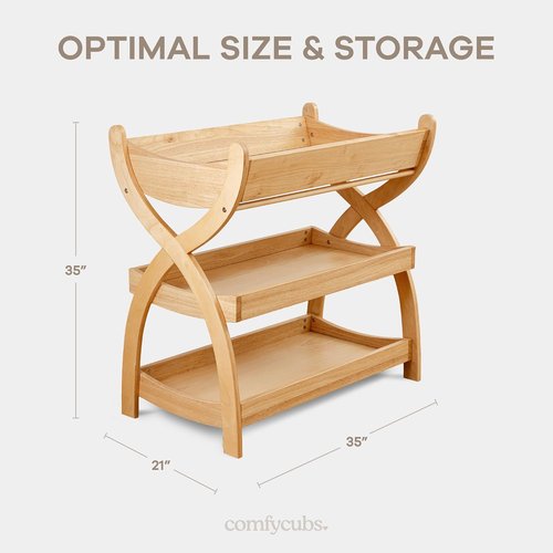 Comfy Cubs Baby Changing Table - Sturdy Wood Design with Two Open Shelves for Infant Essentials - Natural Finish