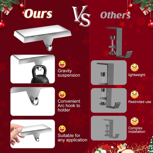 MERRI GLOW Christmas Stocking Holders for Mantle Set of 2, Heavy Duty 3D Stocking Stand Weighted Stocking Hooks Christmas Ornaments Decorations for Fireplace Tabletop