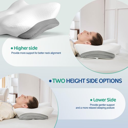 JOYENERGY Ergonomic Cervical Pillow for Neck and Shoulder Pain Relief - Memory Foam Contour Pillow with Dual Heights, Cooling Breathable Pillowcase, Orthopedic Support for Side, Back, Stomach Sleeper