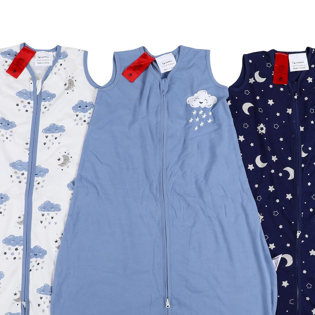 Yoofoss Baby Sleep Sack - 100% Organic Cotton Wearable Blanket | 12-18 Months, 2-Way Zipper, 3 Pack