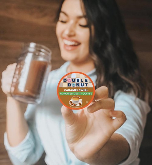 Double Donut Coffee Caramel Swirl Medium Roast Decaf Flavored Coffee Pods for Keurig K Cups Makers, 20 Capsules