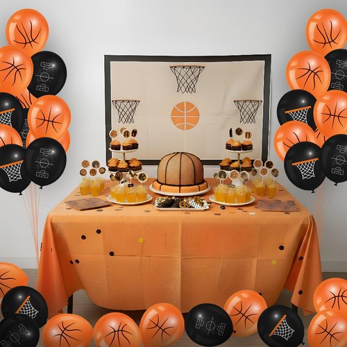 Censen 45 Pieces Basketball Balloons Party Decorations 12 Inch Basketball Latex Balloons for Sports Themed Birthday Party Decoration Supplies
