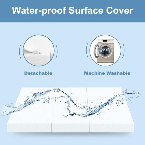 Moonlightfamily 3 inch Trifold 38" Lx26 W Mini Mattress, Storage Bag Included, Water-Resistant and Removable Cover, Machine Washable, High Density Firm Support Foam, Easy-to-go for Outdoors & Travel