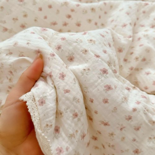 BuLuTu Cotton Muslin Toddler Quilt Blanket for Girls Boys Cute Pink Floral Toddler Quilts Soft Lightweight Crib Blankets Children Bed Blankets, Machine Washable, 47x59 Inches