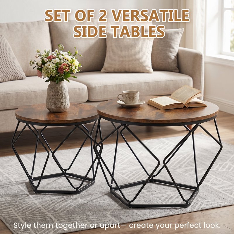 Small Round Nesting Coffee Table Set - Space-Saving Design