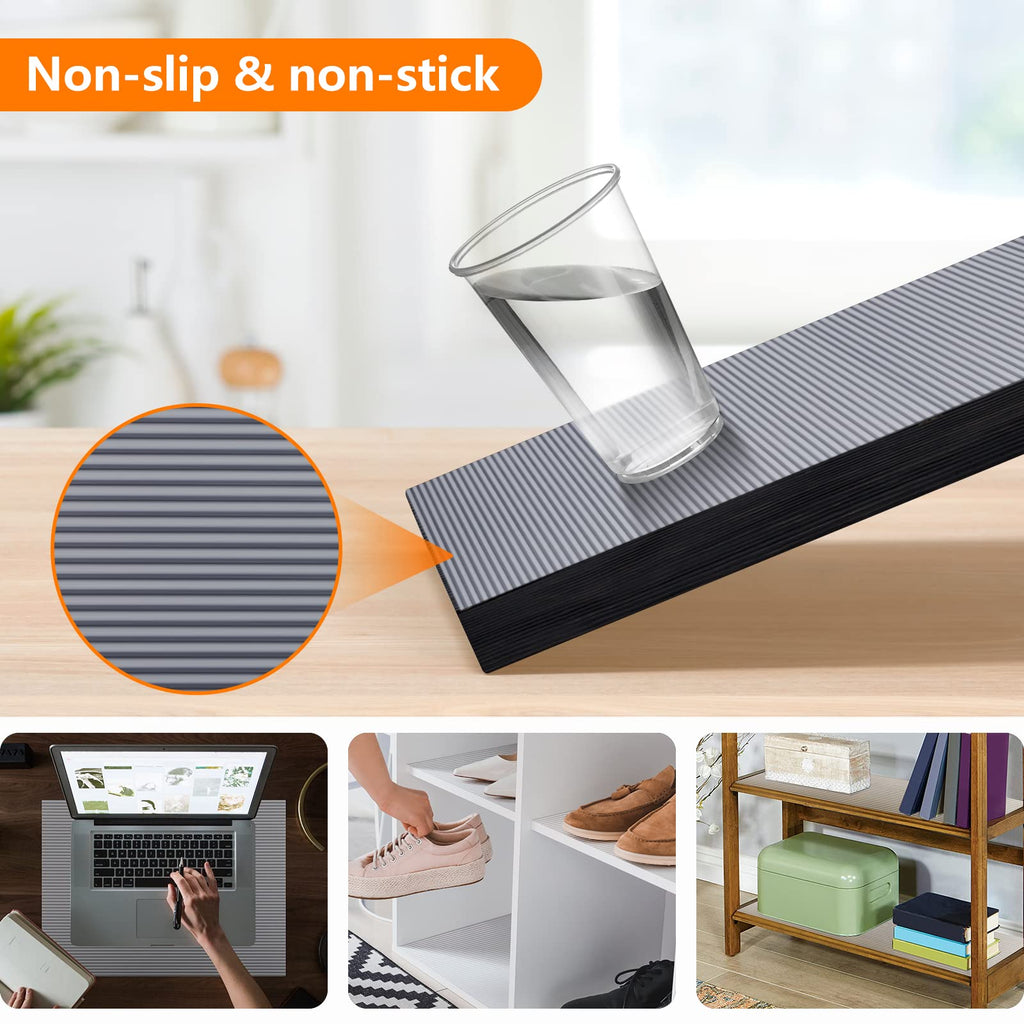 Shelf Liners for Kitchen Cabinets Non Adhesive Drawer Liner EVA Material Cupboard Mat Refrigerator Mats Washable Fridge Liner for Cabinet, Storage and Desks 23.6 x 393.7 Inches Black