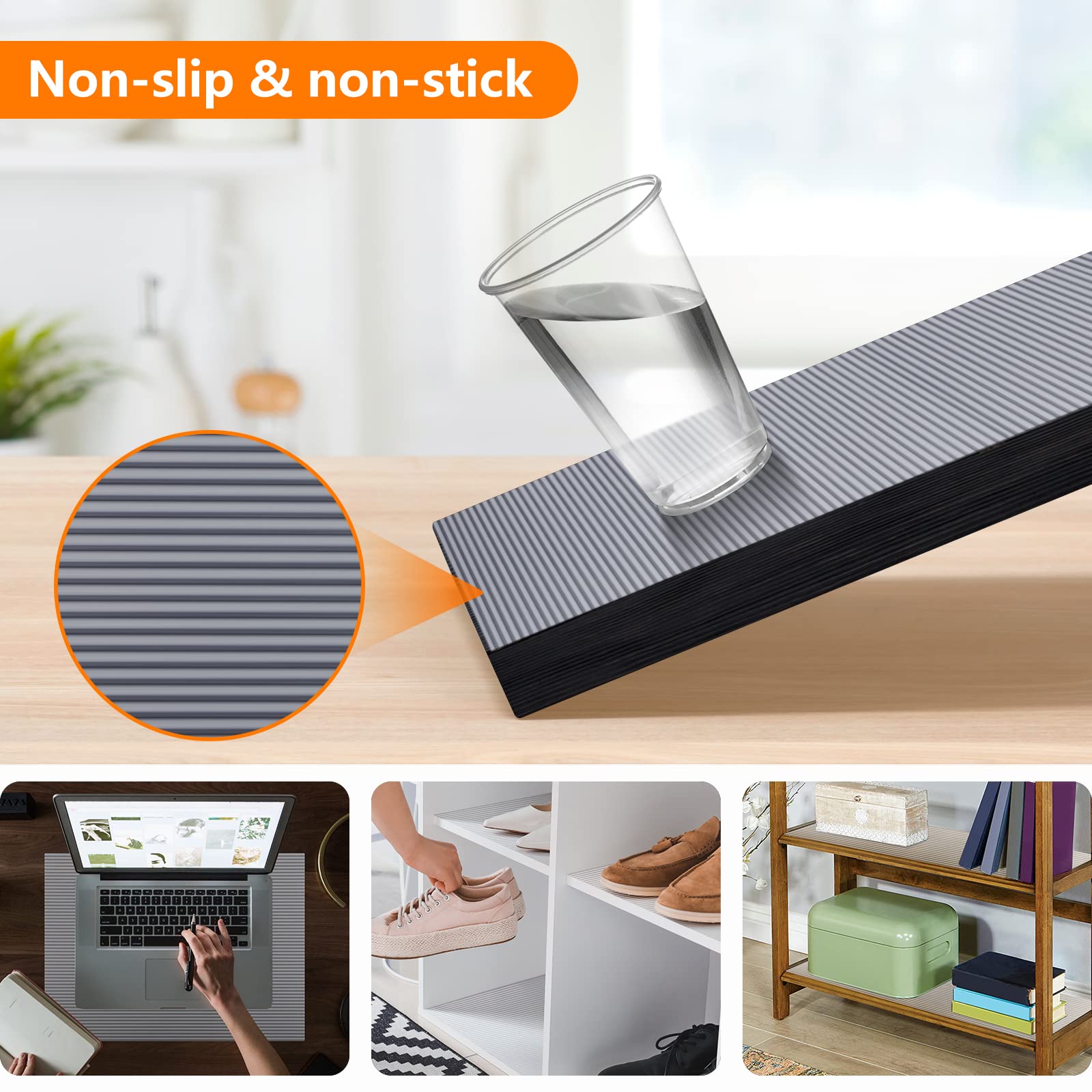 Shelf Liners for Kitchen Cabinets Non Adhesive Drawer Liner EVA Material Cupboard Mat Refrigerator Mats Washable Fridge Liner for Cabinet, Storage and Desks 23.6 x 393.7 Inches Black