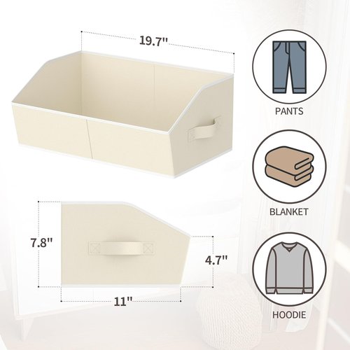 Homsorout Storage Bins - Large Trapezoid Fabric Organizers with Handles | 4 Pack in Beige for Closet & Shelf