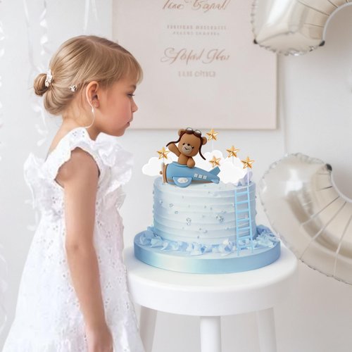 LaVenty Blue Airplane Cake Topper Airplane Cake Decorations Plane Cake Topper for Time Flies 1st Birthday Decorations Airplane Birthday Baby Shower Decorations
