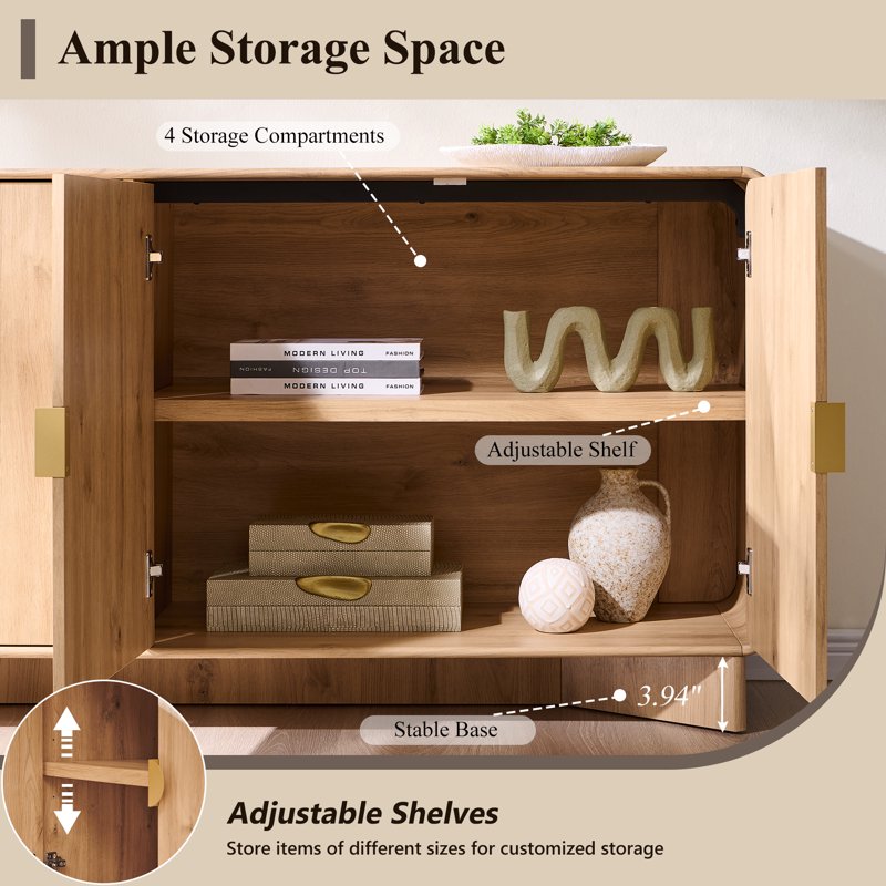 70'' Large Modern Buffet Cabinet with Storage - Natural