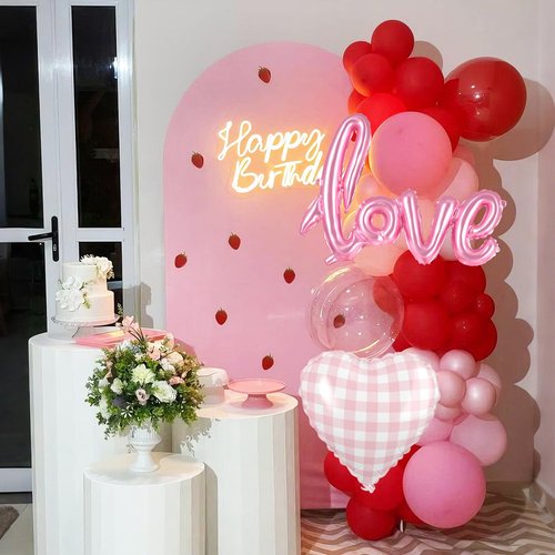 Red Pink Balloons, 50pcs Red And Pink Balloons With Love Checkered Heart Foil Balloon For Valentine's Day Birthday Baby Shower Party Wedding Engagement Bridal Shower Anniversary Decorations Supplies