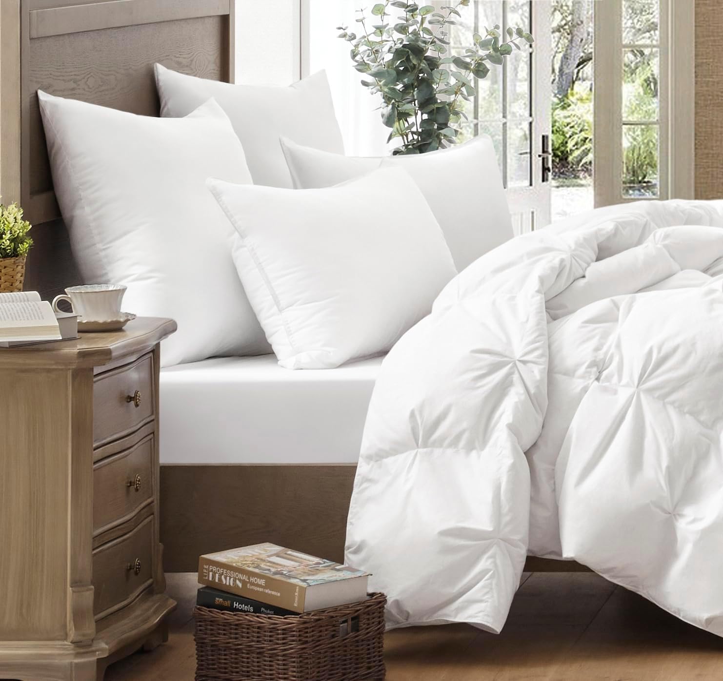 Puredown® Goose Feather & Down Pillows - 100% Cotton Cover, Set of 2 | Standard Size, Hotel Quality