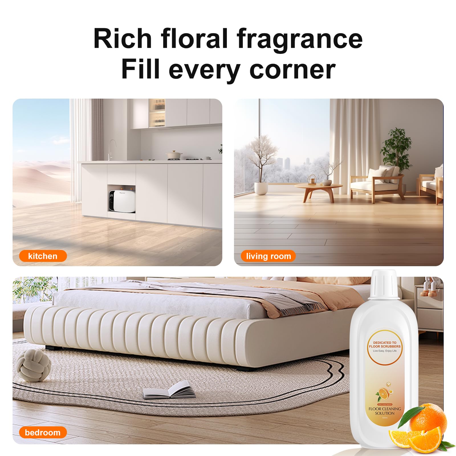 Nukisa Floor Cleaning Solution Compatible With Tineco, Deep Cleans for Multiple Hard Floors, Suitable With All Robot Vacuums with Mopping and Cordless Wet/Dry Vacuum Mop (Sweet Orange 2 Bottle)