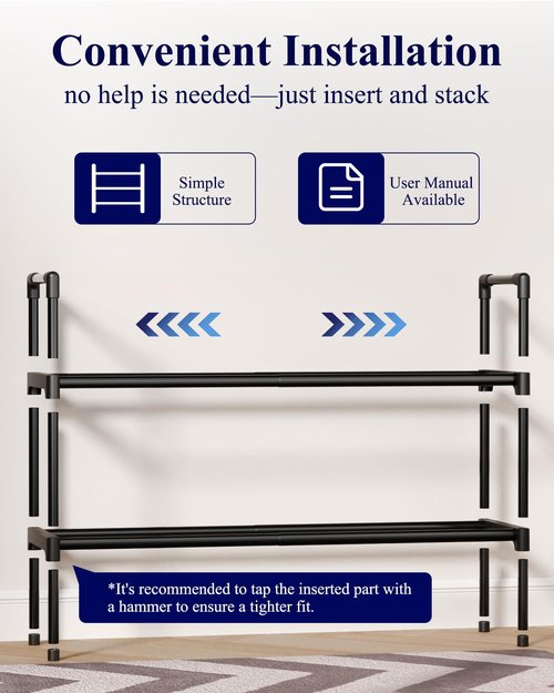 Kitsure Shoe Rack for Closet - Expandable Shoe Rack for Entrance, Rustproof Shoe Organizer for Entryway with Portable Handles, Black, 17.3″~30.2″L x 16.3″H